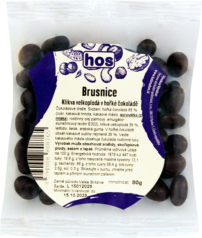Brusnice - Klikva v hořké čokoládě 80 g