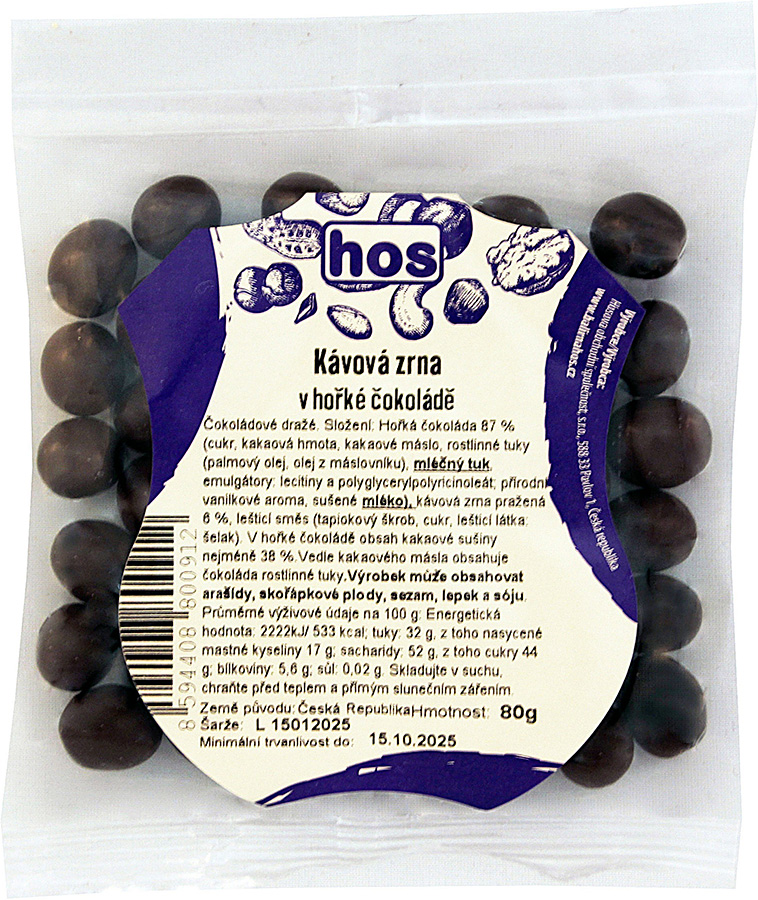 Kávová zrna v hořké čokoládě 80 g