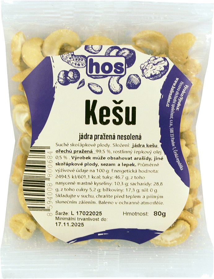 Kešu jádra pražená nesolená 80 g