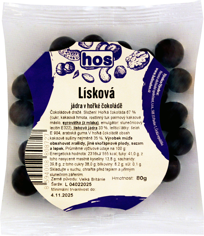 Lísková jádra v hořké čokoládě 80 g