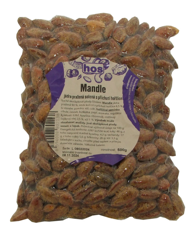 Mandle – jádra pražená solená s příchutí hořčice 500g