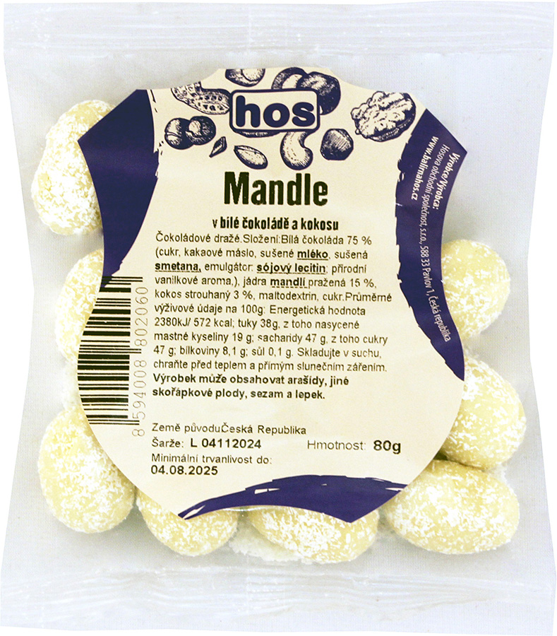 Mandle v bílé čokoládě a kokosu 80g