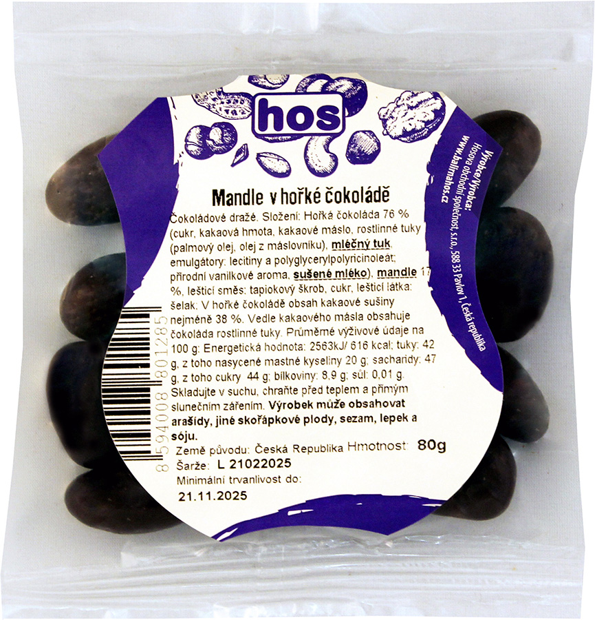 Mandle v hořké čokoládě 80 g